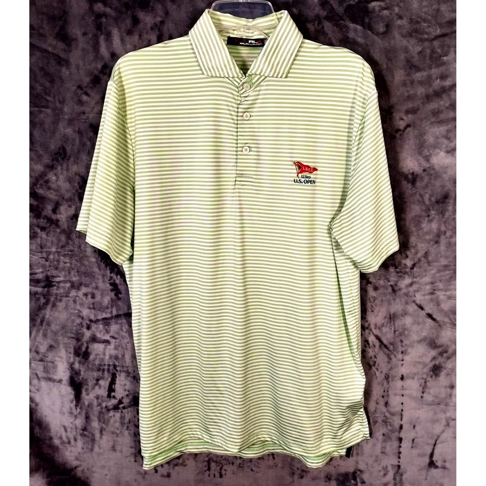 RLX Ralph Lauren Men's Medium Green Stripe LACC 2024 U.S. Open Stretch Golf Polo
